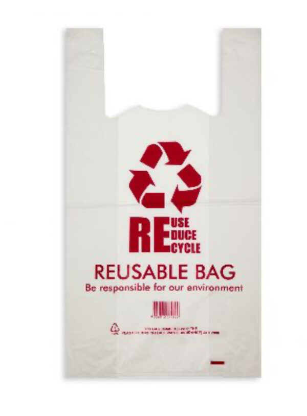 35um+ Large Reusable Singlet Bags (80% Recycled & 125  Uses) 500pcs/ctn